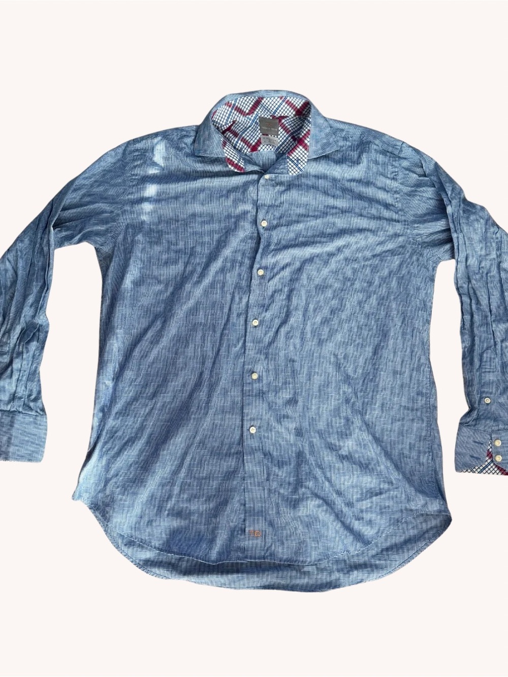 Thomas Dean Blue Casual Button-Down Shirt with Contrast Trim